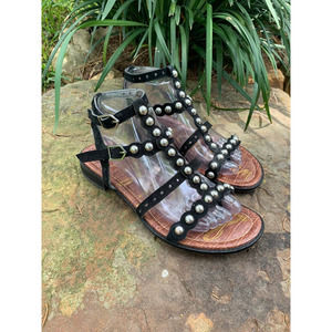 Sam Edleman Strappy Roman Sandals Black with Silver Balls Size 8